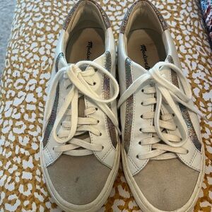 Madewell White and Tan Sneakers with Glitter Details